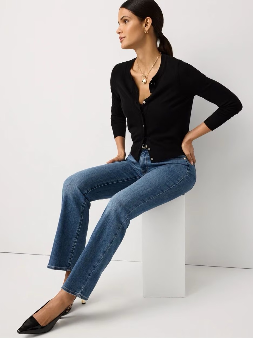 White house black market black button up cardigan